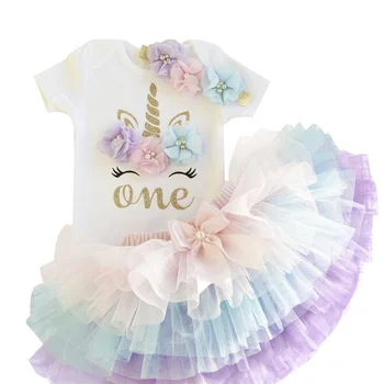 Unicorn Rochii De Partid Pentru Un An A Copilului Fata De Ziua Costume Fete Nou-Născuți Zbura Haine Cu Maneci Summer Infant Botez Rochii