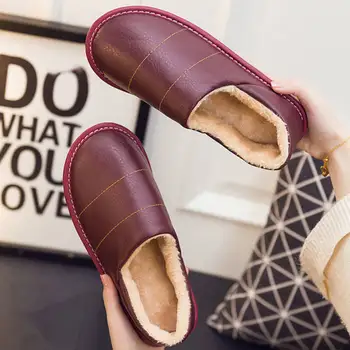 Unisex brand de lux din piele de iarnă acasă pantofi pentru bărbați de sex feminin de interior cu blană papuci de sex masculin pantofi de catifea 2020 moda