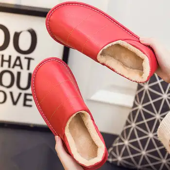 Unisex brand de lux din piele de iarnă acasă pantofi pentru bărbați de sex feminin de interior cu blană papuci de sex masculin pantofi de catifea 2020 moda