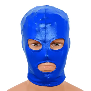 Unisex Bărbați Femei Latex Lucios Metalic Masca Capota jocul de Rol Costume Kit Jocuri pentru Adulți Deschide Ochii și Gura Cască Full face Mask