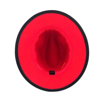 Unisex Exterior negru, Interior Roșu de Lână Simțit Jazz Pălării Fedora cu Bărbați Femei Margine Largă Panama Trilby Capac 56-58-60CM