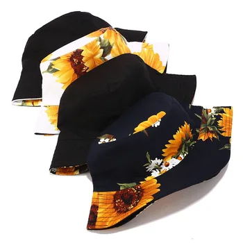 Unisex Găleată Pălărie 3D de floarea-soarelui față-verso pescar pălărie de sex feminin strada tendință de imprimare bazinul pălărie de vară în aer liber palarie de soare