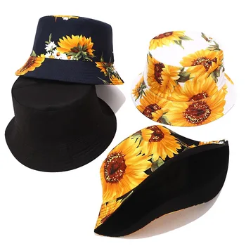 Unisex Găleată Pălărie 3D de floarea-soarelui față-verso pescar pălărie de sex feminin strada tendință de imprimare bazinul pălărie de vară în aer liber palarie de soare