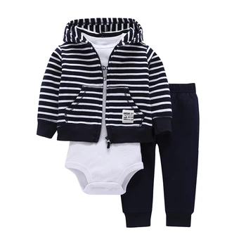 UNISEX NOU-născuți HAINE cu maneci lungi stripe coat bodysuit, pant 3PCS infant toddler set de bumbac 6-24 LUNI copilul băiat haine de fata