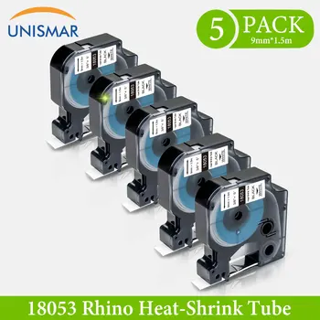 Unismar 5PK 9mm Eticheta Banda Compatibil Dymo 18053 Rhino Label Maker Negru pe Alb Industriale Banda pentru Rhino 5200 6000 Printer