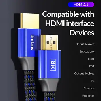 Unnlink compatibil HDMI 2.1 Cablu 1.8 M 8K@60Hz 4K@120Hz 2K@144Hz HDR 48Gbps HDCP2.2 7.1 pentru Splitter trece PS4 TV xbox Calculator