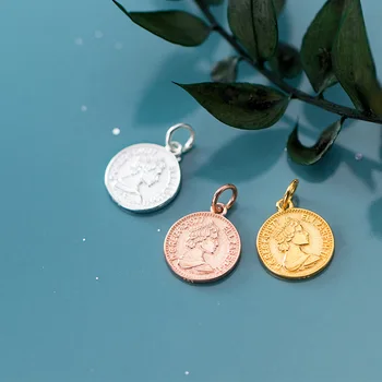 UQBing Solid Real Argint 925 Round Regina de Monede Legăna Farmecele se Potrivesc Pentru Coliere Pandantiv Bijuterii DIY Face