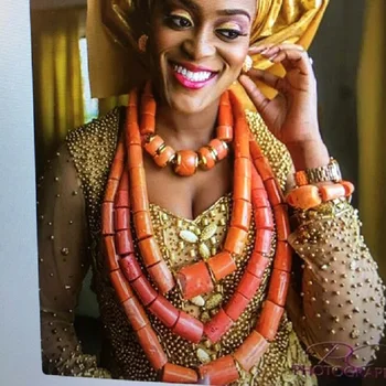 URORU din Africa Set bijuterii Natura Originală Margele de Coral Set de Bijuterii pentru femei de Moda 2 Straturi Nigerian Colier pentru Nunta