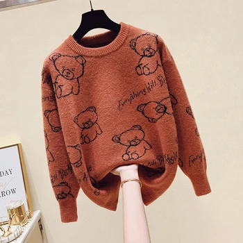 Ursul Harajuku Crăciun Femei Pulovere 2020 Moda De Iarnă Pulover Supradimensionat Liber Gros Cald Topuri Desene Animate Pulover Tricotate Toamna