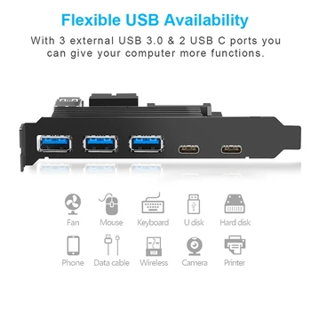 USB 3.0 de Tip C PCI-E Card de Expansiune De 5 Porturi Adaptor Controler Extern Exprima 19 Pini Cablu de Alimentare SATA Conector Cablu