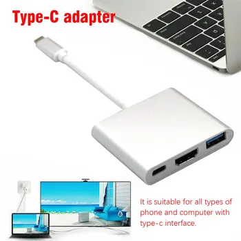 USB 3.1 convertor adaptor de tip c compatibil HDMI / USB 3.0 / Tip C de aluminiu adaptor de tip C pentru Apple Macbook