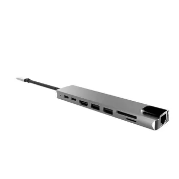 USB-C Hub Aliaj de Aluminiu 8 in 1 Multi HD USB 3.0 Adaptor PD Încărcare SD & TF Card Reader RJ45 Adaptor Pentru MacBook Pro Air