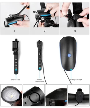 USB Rechargebal Biciclete Lumina Cu Corn Clopot de Biciclete Faruri de Încărcare USB Ciclism Corn Lanterna Bicicleta Lumina Bell de Alertă de Siguranță