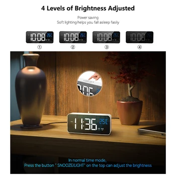 USB Reîncărcabilă Noptiera Ceas Deșteptător LED Oglindă Ceas Digital de Sunet Activat Ceas Snooze Functie de Temperatura de Afișare a Datei