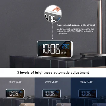 USB Reîncărcabilă Noptiera Ceas Deșteptător LED Oglindă Ceas Digital de Sunet Activat Ceas Snooze Functie de Temperatura de Afișare a Datei