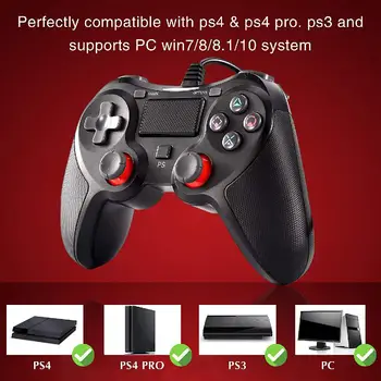 USB Wired Controller Gamepad Universal pentru Sony PS4 PS4 PS4 Slim Pro PS3 Consola de Joc pentru PC Joystick cu Aproximativ 1,9 m de Cablu Negru
