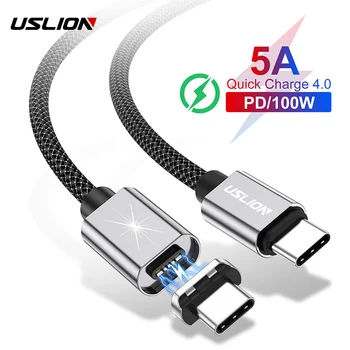 USLION 5A PD 100W Rapid de încărcare Magnetic Cablul USB Type C La USB C Cablu Pentru MacBook Pro Sârmă Magnet Cablu Pentru Samsung Nota 10