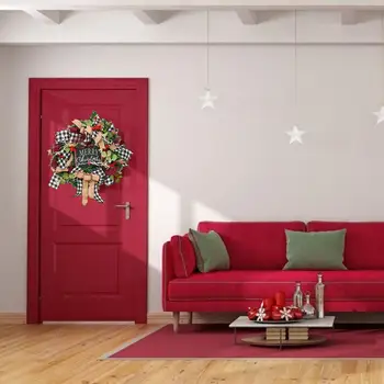 Ușa De Crăciun Coroană De Flori Artificiale Buffalo Check Coroană De Crăciun De Simulare Fals Fereastra Petrecere Ghirlanda Decor De Vacanță