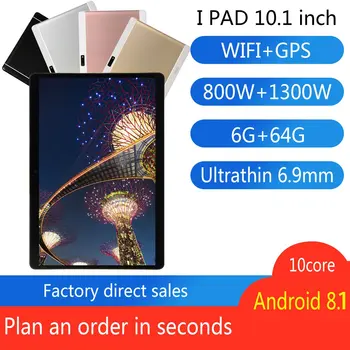 V10 UE Plug Clasic Tableta 10.1 Inch HD Ecran Mare, Android Versiunea 8.10 Moda Comprimat Portabil 6G+64G Negru Tableta