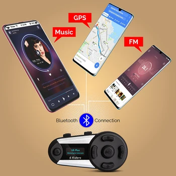 V6 Plus Interfon Casca Motocicleta Interfon Bluetooth cască Cască 1200M 6 Piloti Intercomunicador Interfon MP3 FM LED