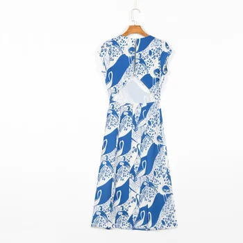 Vacanta de vara pentru femei rochie casual imprimat gât rotund maneca scurta slim split rochie Vestidos