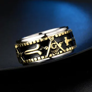 Valily Bărbați de Culoare de Aur Spinner Francmason Inel din Oțel Inoxidabil Rune Inel Rotativ Mason Masonice Inele Bijuterii pentru Om Cadou