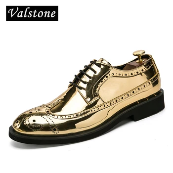 Valstone Casual din Piele Pantofi Barbati superstar Brogues formale din piele pantofi oxford, pantofi de aur dantelă-up hombres de argint de mari dimensiuni 46