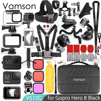 Vamson pentru Go Pro 8 Negru rezistent la apa de Locuințe caz 50pcs Accesorii Kit Rama Temperat Film pentru Gopro Hero 8 Camera de Acțiune VS12