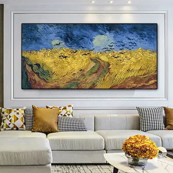 Van Gogh, lan de Grâu Ciori Reproducere Pictura in Ulei pe Panza, Postere si Printuri Impresionist Arta de Perete de Imagine pentru Camera de zi