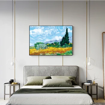 Van Gogh, Lan De Grâu Cu Chiparoși Ulei Tablouri Print Pe Canvas Art Postere Si Printuri De Arta Impresionista Poze Home Decor De Perete