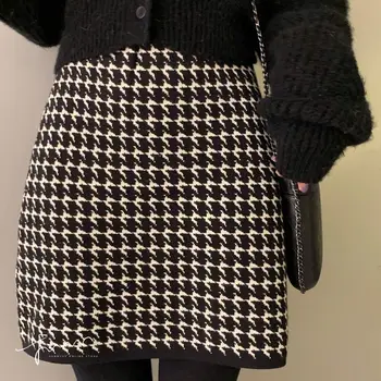 Vangull Carouri Negru Mini-Fusta Cu Talie Inalta Pentru Femei Toamna Iarna 2020 Nou Casual Vintage Scurte Tricotate Badycon Fusta Fusta De Moda