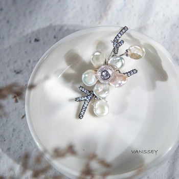 Vanssey de Lux Moda Bijuterii Handmade Flori Naturale Baroc Pearl Cubic Zirconia Ace de Brosa Accesorii pentru Femei 2020 Nou