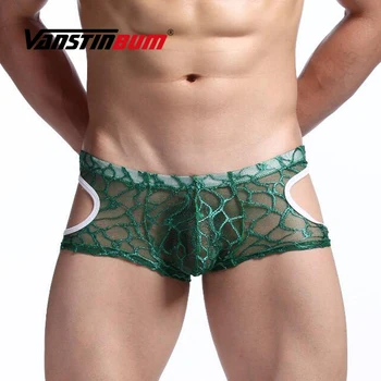 VANSTINBUM Dantelă pantaloni Scurți Sexy Bărbați Lenjerie Om de Moda Respirabil Gay Bikini Spandex U Husă Chiloți Boxer Hombre