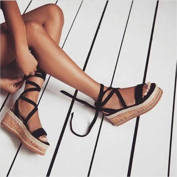 Vara 2019 Femei pantofi Alb Pană Espadrile Femei Sandale sandale Gladiator Sandale Casual Dantela Femei Sandale cu Platforma