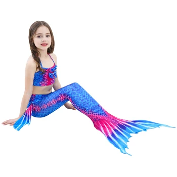 Vara 2020 Fete Mermaid Dress Up Costume De Baie 3 Piese Set De Coada De Sirena Tinuta Set De Vara Beach Party Joc De Rol