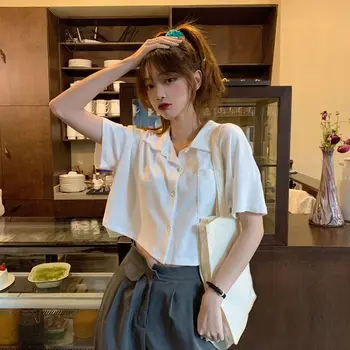 Vara 2020 Nou Stil coreean Liber Cămașă cu Mânecă Scurtă pentru Femei de Toate-meci Slim Polo Guler Scurt, Tricou T-shirt de Moda pentru Femei