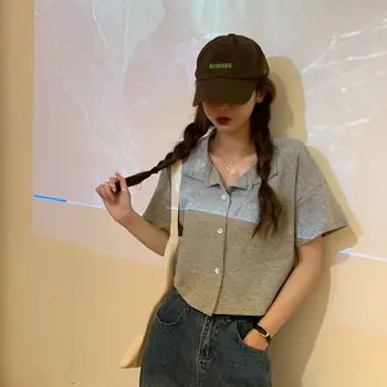 Vara 2020 Nou Stil coreean Liber Cămașă cu Mânecă Scurtă pentru Femei de Toate-meci Slim Polo Guler Scurt, Tricou T-shirt de Moda pentru Femei