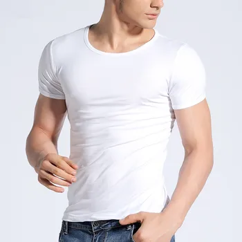 Vara barbati o-neck bumbac stramti de culoare solidă mâneci scurte T-shirt cămașă de bază