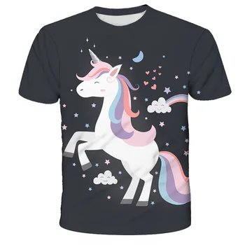 Vara Brand Nou pentru Copii T-shirt Desene animate cu Unicorn 3D Băieți/fete T-shirt pentru Copii cu Maneci Scurte T-shirt Casual Copilul Topuri Haine