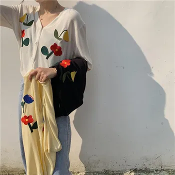Vara Butonul De Sus Coreea Drăguț Pulovere Trunchiate Cardigan Femei Culturilor De Tricotat De Sus Streetwear Pulover Tricotate