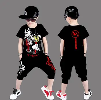 Vara băieți Fete din bumbac pentru copii seturi de îmbrăcăminte de Dans hip-hop tinutele T-shirt + Haren Pantaloni de trening Pentru 6 8 10 12 14 Ani