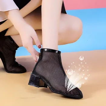 Vara Femei Cizme Glezna Cu Sireturi 2019 Femei Goale Aer Ochiurilor De Plasă De Sandale Pantofi Femei Zip Sexy Cizme De Ploaie Pantofi Casual Botas Mujer