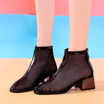 Vara Femei Cizme Glezna Cu Sireturi 2019 Femei Goale Aer Ochiurilor De Plasă De Sandale Pantofi Femei Zip Sexy Cizme De Ploaie Pantofi Casual Botas Mujer