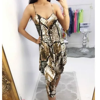 Vara Femei Leopard Imprimate fără Mâneci Salopeta fără Mâneci V-neck Sexy Liber Casual Pantaloni Lungi Pantaloni Costume Salopete
