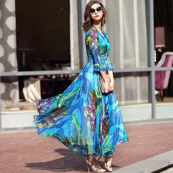 Vara femei mătase rochie de petrecere elegante dimensiunea undă lungă plajă Șifon Dress villano