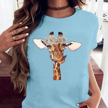 Vara Femei T Shirt Girafa Amuzant Imprimare Tricou Tricouri Femei Moda Casual Cu Maneci Scurte Topuri Teuri Hipster Harajuku Tricou