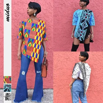 Vara Femeile Africa de Haine Asimetrice Africa de Imprimare Pierde T-shirt Femei din Africa de Îmbrăcăminte de Moda Bazin Teuri Topuri Doamna Vară