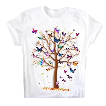 Vara Femeile Butterfly Tree Print Tee Topuri cu Maneci Scurte O-gat Femei T-Shirt Casual Stil Subțire de sex Feminin T-Shirt Z0615