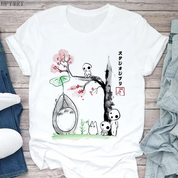 Vara Femeile Ullzang de Agrement Tricou Amuzant de Desene animate T-shirt Anime Drăguț Topuri Tee de sex Feminin Totoro Studio Ghibli Harajuku Print T Shirt