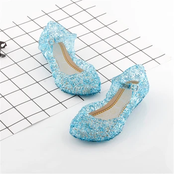 Vara Fete Cenusareasa Pantofi de Cristal Jeleu Drăguț Sandale Printesa Elsa Pantofi Petrecere de Crăciun PVC Pantofi de Dans Copii Tocuri inalte